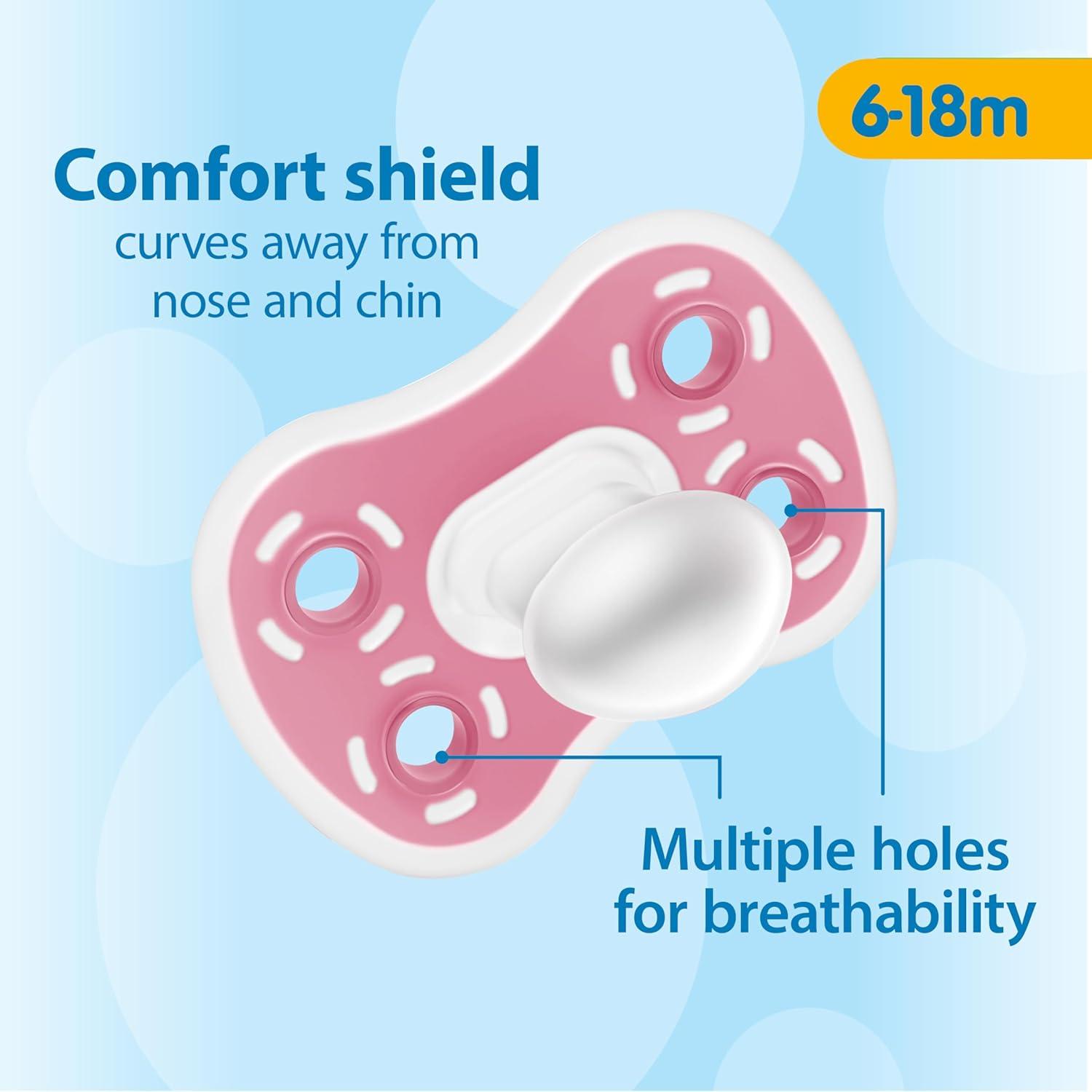 imageDr Browns Advantage OnePiece Silicone Baby Pacifier Fully Symmetrical Soother Dark BlueLight BlueOrange 618m BPA Free 3 Pack3 Pack  CoralLight PinkPink