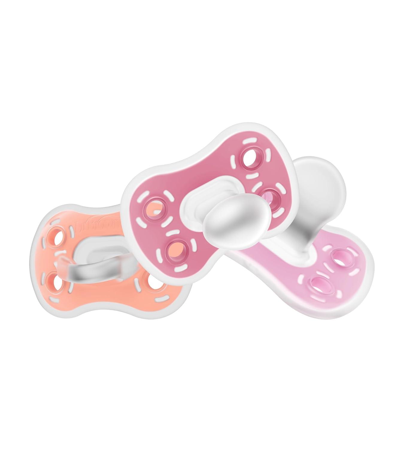 imageDr Browns Advantage OnePiece Silicone Baby Pacifier Fully Symmetrical Soother Dark BlueLight BlueOrange 618m BPA Free 3 Pack3 Pack  CoralLight PinkPink
