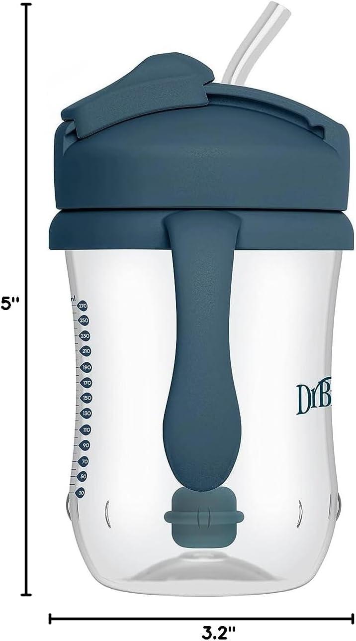 imageDr Browns Milestones Babys First Straw Cup Sippy Cup with Straw 6m 9oz270ml 2 Pack Coral ampamp Olive Green BPA FreeDark Blue  Vintage Yellow
