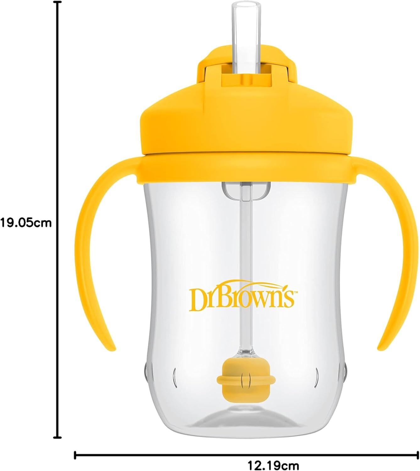 imageDr Browns Milestones Babys First Straw Cup Sippy Cup with Straw 6m 9oz270ml 2 Pack Coral ampamp Olive Green BPA FreeVintage Yellow