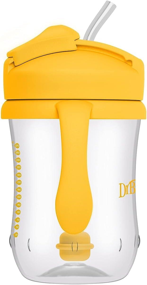 imageDr Browns Milestones Babys First Straw Cup Sippy Cup with Straw 6m 9oz270ml 2 Pack Coral ampamp Olive Green BPA FreeVintage Yellow