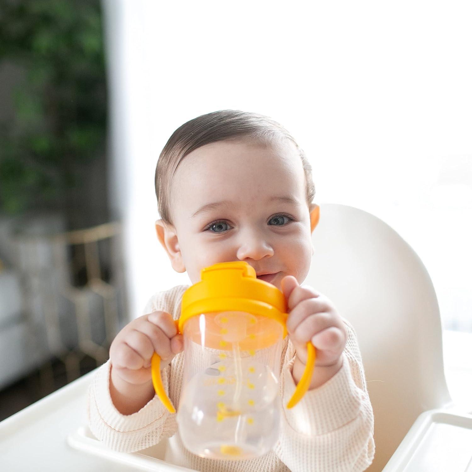 imageDr Browns Milestones Babys First Straw Cup Sippy Cup with Straw 6m 9oz270ml 2 Pack Coral ampamp Olive Green BPA FreeVintage Yellow