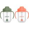 imageDr Browns Milestones Babys First Straw Cup Sippy Cup with Straw 6m 9oz270ml 2 Pack Coral ampamp Olive Green BPA FreeOlive Green  Coral