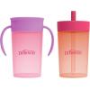 imageDr Browns Milestones Straw to 360 Cup Set Convertible Toddler Training Cup Set with Interchangeable Silicone Straw and 360 Degree Cup Lids Ocean Blue 10 oz300 mL BPA Free 9m 2 PackCoral Pink