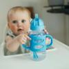imageDr Browns Milestones WideNeck Sippy Straw Bottle with 100 Silicone Handles and Weighted Straw 9 oz270 mL Blue 6mGray  Blue