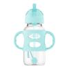 imageDr Browns Milestones WideNeck Sippy Straw Bottle with 100 Silicone Handles and Weighted Straw 9 oz270 mL Blue 6mGreen