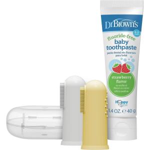 imageDr Browns 100 Silicone Baby Finger Toothbrush and Toothpaste Set 2Pack Toothbrush with Storage Case FluorideFree Strawberry Toddler Toothpaste Gray ampamp LightGreen2 Pack  Gray  Yellow with Strawberry Toothpaste
