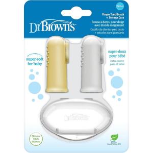 imageDr Browns 100 Silicone Baby Finger Toothbrush and Toothpaste Set 2Pack Toothbrush with Storage Case FluorideFree Strawberry Toddler Toothpaste Gray ampamp LightGreen2 Pack  Gray  Yellow