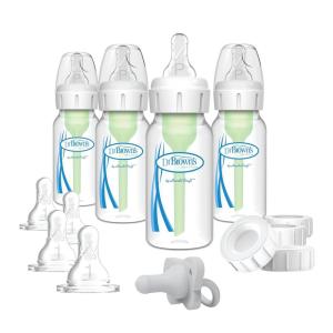imageDr Browns AntiColic Baby Feeding Set with Slow Flow Nipples Travel Caps Silicone Pacifier  PinkClear  Breast to Bottle Feeding Set