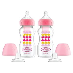 imageDr Browns AntiColic Options WideNeck Sippy Bottle Starter Kit 9oz270mL with Level 3 MediumFast Flow Nipple and Soft 100 Silicone Sippy Spout Blue BPA Free 6m9 oz  Wide  2 Pack  Pink