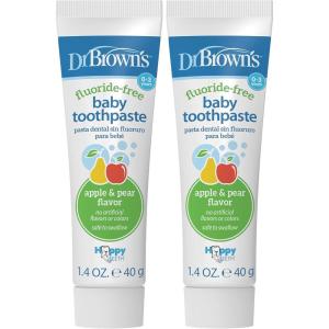 imageDr Browns FluorideFree Baby Toothpaste Infant ampamp Toddler Oral Care Strawberry 1Pack 14oz40g 03 yearsPear Apple