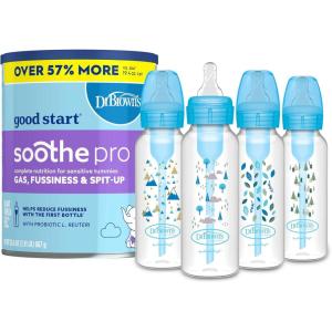 imageDr Browns Good Start Baby Formula Powder 306 Ounce ampamp Natural Flow AntiColic Options Narrow Baby Bottle Blue Nature 8 oz250 mL with Level 1 Slow Flow Nipples 0m 4 count