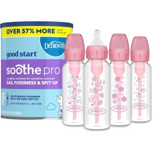 imageDr Browns Good Start Baby Formula Powder 306 Ounce ampamp Natural Flow AntiColic Options Narrow Baby Bottle Pink Floral 8 oz250 mL with Level 1 Slow Flow Nipples 0m 4 Bottles 4 Units