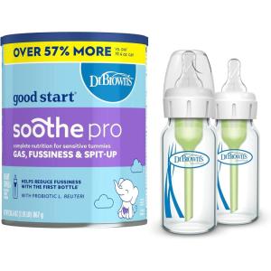 imageDr Browns Good Start Baby Formula Powder 306 Ounce ampamp Natural Flow AntiColic Options Narrow Glass Baby Bottle 4 oz120 mL with Level 1 Slow Flow Nipple 2 Pack 0m