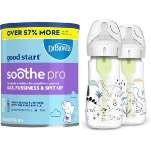 imageDr Browns Good Start Baby Formula Powder 306 Ounce ampamp Natural Flow AntiColic Options WideNeck Baby Bottle Designer Edition Bottles Dino Decos 9oz270mL Level 1 Nipple 2Pack 0m