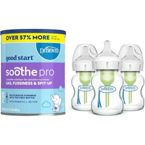 imageDr Browns Good Start Baby Formula Powder 306 Ounce ampamp Natural Flow AntiColic Options WideNeck Glass Baby Bottles 5 oz150 mL with Level 1 Slow Flow Nipple 3 Pack 0m