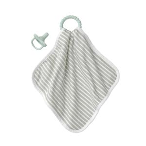 imageDr Browns Lovey Blanket with Beaded Teether Ring and HappyPaci 100 Silicone OnePiece Pacifier Soothing Security Blanket Set for Baby Gray Stripes 0mGray Blanket Set with Teether  HappyPaci