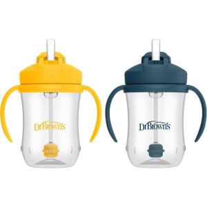 imageDr Browns Milestones Babys First Straw Cup Sippy Cup with Straw 6m 9oz270ml 2 Pack Coral ampamp Olive Green BPA FreeDark Blue  Vintage Yellow