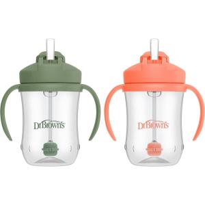 imageDr Browns Milestones Babys First Straw Cup Sippy Cup with Straw 6m 9oz270ml 2 Pack Coral ampamp Olive Green BPA FreeOlive Green  Coral