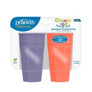 imageDr Browns Milestones Cheers 360 Spoutless Transition Cup Travel Friendly and Leak Free Sippy for Babies and Toddlers Green and Pink BPAFree 10 oz300 mL 9mCoral and Purple