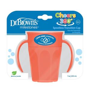 imageDr Browns Milestones Cheers 360 Spoutless Transition Cup Travel Friendly and Leak Free Sippy for Babies and Toddlers Green and Pink BPAFree 10 oz300 mL 9mCoral with Handles
