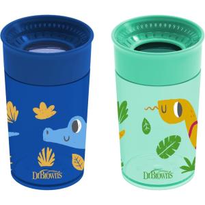 imageDr Browns Milestones Cheers360 Training Sippy Cups with Handles for Babies and Toddlers BPA Free Blue Animal Deco 7oz 6m2Pack Blue  Green Animals  10 oz