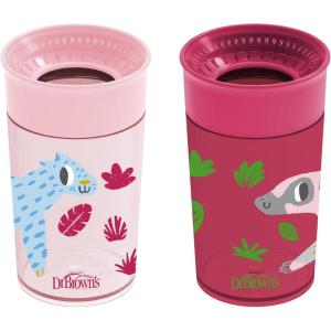 imageDr Browns Milestones Cheers360 Training Sippy Cups with Handles for Babies and Toddlers BPA Free Blue Animal Deco 7oz 6m2Pack Pink  Red Animals  10 oz