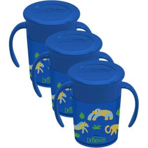 imageDr Browns Milestones Cheers360 Training Sippy Cups with Handles for Babies and Toddlers BPA Free Blue Animal Deco 7oz 6m7 oz  Blue Animals  3 Pack