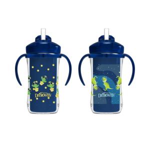 imageDr Browns Milestones Insulated Sippy Cup with Straw and Handles SpillProof Tumbler with Lid 2Pack Blue 10 oz300 mL BPA Free 12m