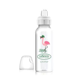 imageDr Browns Milestones Narrow Sippy Bottle 100 Silicone Soft Sippy Spout 8oz250mL Flamingo 6m1 Pack  Flamingo