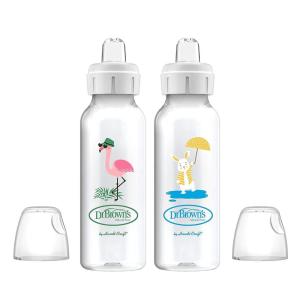 imageDr Browns Milestones Narrow Sippy Bottle 100 Silicone Soft Sippy Spout 8oz250mL Flamingo 6m2 Pack  Flamingo  Bunny