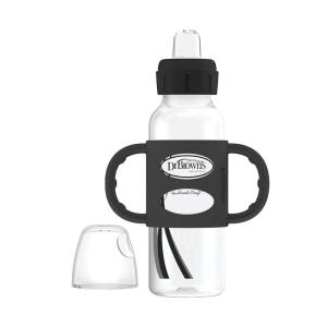 imageDr Browns Milestones Narrow Sippy Spout Bottle with 100 Silicone Handles EasyGrip Handles with Soft Sippy Spout 8oz250mL Gray 1Pack 6m1 Pack  Black