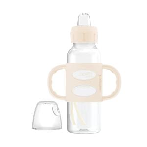 imageDr Browns Milestones Narrow Sippy Spout Bottle with 100 Silicone Handles EasyGrip Handles with Soft Sippy Spout 8oz250mL Gray 1Pack 6m1 Pack  Ecru