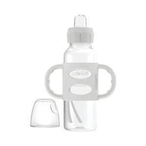 imageDr Browns Milestones Narrow Sippy Spout Bottle with 100 Silicone Handles EasyGrip Handles with Soft Sippy Spout 8oz250mL Gray 1Pack 6m1 Pack  Gray
