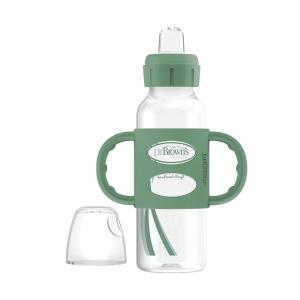 imageDr Browns Milestones Narrow Sippy Spout Bottle with 100 Silicone Handles EasyGrip Handles with Soft Sippy Spout 8oz250mL Gray 1Pack 6m1 Pack  Green