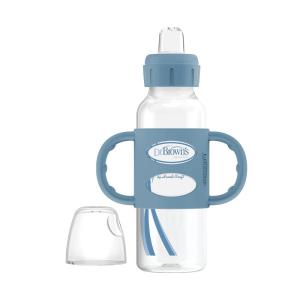 imageDr Browns Milestones Narrow Sippy Spout Bottle with 100 Silicone Handles EasyGrip Handles with Soft Sippy Spout 8oz250mL Gray 1Pack 6m1 Pack  Light Blue