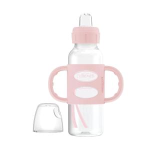 imageDr Browns Milestones Narrow Sippy Spout Bottle with 100 Silicone Handles EasyGrip Handles with Soft Sippy Spout 8oz250mL Gray 1Pack 6m1 Pack  Light Pink
