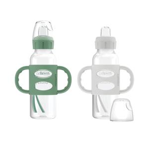 imageDr Browns Milestones Narrow Sippy Spout Bottle with 100 Silicone Handles EasyGrip Handles with Soft Sippy Spout 8oz250mL Gray 1Pack 6m2 Pack  Green  Gray