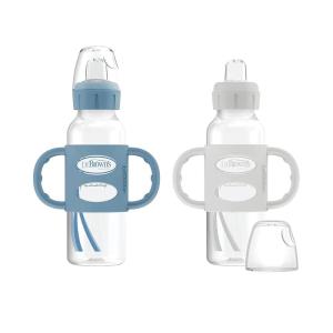 imageDr Browns Milestones Narrow Sippy Spout Bottle with 100 Silicone Handles EasyGrip Handles with Soft Sippy Spout 8oz250mL Gray 1Pack 6m2 Pack  Light Blue  Gray