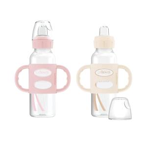 imageDr Browns Milestones Narrow Sippy Spout Bottle with 100 Silicone Handles EasyGrip Handles with Soft Sippy Spout 8oz250mL Gray 1Pack 6m2 Pack  Light Pink  Ecru