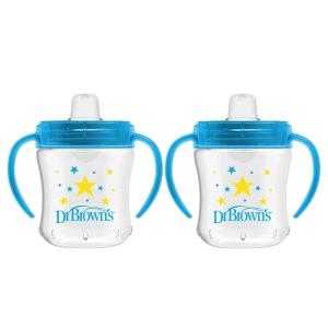 imageDr Browns Milestones Soft Spout Sippy Cup with Handles Blue Tiger Hero BPAFree 9 oz270 mL 9mBlue Stars