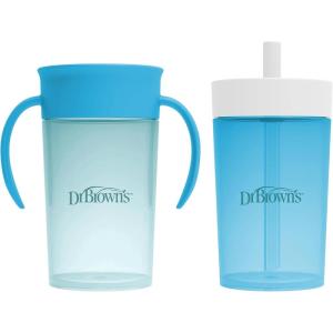 imageDr Browns Milestones Straw to 360 Cup Set Convertible Toddler Training Cup Set with Interchangeable Silicone Straw and 360 Degree Cup Lids Ocean Blue 10 oz300 mL BPA Free 9m 2 PackOcean Blue