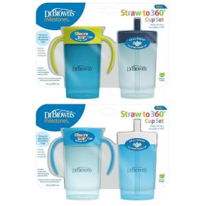 imageDr Browns Milestones Straw to 360 Cup Set Convertible Toddler Training Cup Set with Lids BlueBlueGreenBlue 10 oz300 mL BPA Free 9m 4 Pack