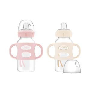 imageDr Browns Milestones WideNeck Sippy Spout Bottle with 100 Silicone Handles EasyGrip Handles with Soft Sippy Spout 9oz270mL LightPink ampamp Ecru 2Pack 6m2 Pack  Light Pink  Ecru