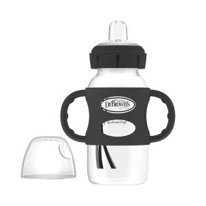 imageDr Browns Milestones WideNeck Sippy Spout Bottle with 100 Silicone Handles EasyGrip Handles with Soft Sippy Spout 9oz270mL LightPink ampamp Ecru 2Pack 6m1 Pack  Black