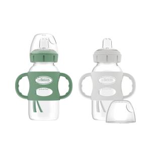 imageDr Browns Milestones WideNeck Sippy Spout Bottle with 100 Silicone Handles EasyGrip Handles with Soft Sippy Spout 9oz270mL LightPink ampamp Ecru 2Pack 6m2 Pack  Green  Gray
