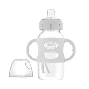 imageDr Browns Milestones WideNeck Sippy Spout Bottle with 100 Silicone Handles EasyGrip Handles with Soft Sippy Spout 9oz270mL LightPink ampamp Ecru 2Pack 6m1 Pack  Gray