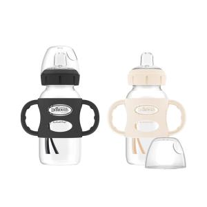 imageDr Browns Milestones WideNeck Sippy Spout Bottle with 100 Silicone Handles EasyGrip Handles with Soft Sippy Spout 9oz270mL LightPink ampamp Ecru 2Pack 6m2 Pack  Black  Ecru