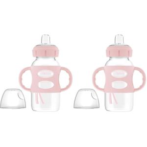 imageDr Browns Milestones WideNeck Sippy Spout Bottle with 100 Silicone Handles EasyGrip Handles with Soft Sippy Spout 9oz270mL LightPink ampamp Ecru 2Pack 6m2 Pack  Light Pink