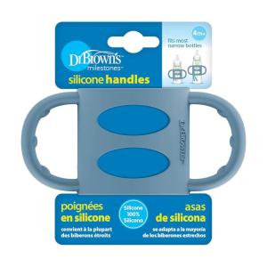 imageDr Browns Narrow Baby Bottle Handles 100 Silicone Easy Grip Removable Handles for Bottle to Sippy Cup Transition BlackEcruPink 3Pack 4mBlue